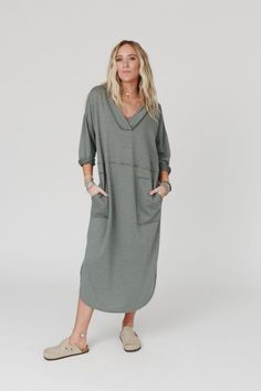 The Nest Meadow Long Sleeve Slit Maxi Dress - Light Olive | Three Bird Nest Three Bird Nest, Boho Outfit, Exposed Seams, The Nest, Bird Nest, Boho Look, Bohemian Clothes, Classic Outfits, Lightweight Knit