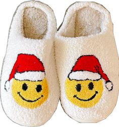 Santa Smiley Face Slippers | Sassy Shortcake | sassyshortcake.com Fun Round Toe Winter Slippers, Fun Round Toe Slippers For Winter, Casual Christmas Slippers With Round Toe, Winter Fun Non-slip Slippers, Winter Yellow Round Toe Slippers, Fun Non-slip Winter Slippers, Smiley Slippers, Smiley Face Slippers, Baby Ferrets