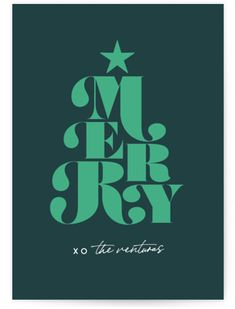 a green christmas card with the words merry on it and a star in the middle