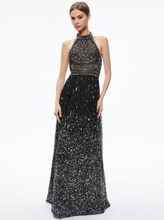 Jael Embellished Halter Neck Maxi Gown In Black/multi | Alice And Olivia Embellished Halter Neck Prom Gown, Elegant Sequined Halter Dress For Gala, Halter Neck Embellished Prom Gown, Glamorous Floor-length Halter Dress For Wedding, Prom Halter Neck Embellished Gown, Glamorous Embellished Halter Neck Maxi Dress, Embellished Halter Neck Dress For Formal Occasions, Embellished Backless Halter Dress For Gala, Glamorous Embellished Halter Dress For Formal Occasions