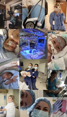 collage of doctors and nurses performing surgery in an operating room, with images of the hospital