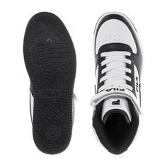 Upgrade your look with a standout classic sneaker. The FILA A High shoes feature a pebbled leatherette upper with stitched overlays to create a streamlined look. Perforations on the toecap add airflow where you need it most, and the textile lining is soft and comfortable. An adjustable closure strap at the front allows for a custom fit. Lace-up high-top with an adjustable closure strap. Durable synthetic leather upper. Perforated toe cap adds breathability. Embroidered logo detailing throughout. Streetwear Low-top Basketball Shoes With Rubber Heel Cap, Sporty Synthetic Skate Shoes With Studded Outsoles, Classic High-top Sneakers For Sports With Rubber Heel Cap, Sporty High-top Basketball Shoes With Rubber Heel Cap, Leather Skate Shoes With Studded Rubber Outsoles For Sports, Lace-up Basketball Shoes With Rubber Heel Cap For Sports, Lace-up Basketball Shoes With Rubber Heel Cap, High-top Synthetic Sneakers With Cushioned Footbed, High-top Synthetic Sneakers With Contrast Sole