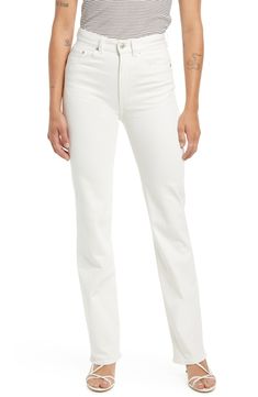 A high-rise silhouette and stretch-kissed denim lend all-season versatility to these slim-fitting straight-leg jeans. 17 1/2" leg opening; 12" front rise; 15" back rise Zip fly with button closure Five-pocket style 93.5% organic cotton, 5% recycled polyester, 1.5% elastane Machine wash, dry flat Made in Turkey Women's Clothing High Waist Bootcut Jeans, Bootcut Jeans, Straight Leg Jeans, Leg Jeans, Khaki Pants, Women's Clothing, High Waist, Straight Leg, High Rise