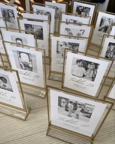 many framed photos are on display together