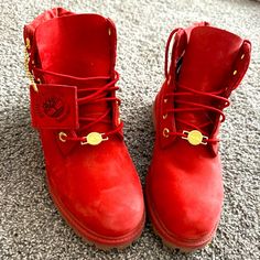 New Never Worn!!!! Got For A Gift And Just Don’t Like This Style Red Timberland Boots Women, Red Leather Timberland Boots, Red Timberland Boots With Round Toe, Timberland Heel Boots, Timberland Heels, Timberland Women, Taupe Boots, Timberland Boots Women, Leather Hiking Boots