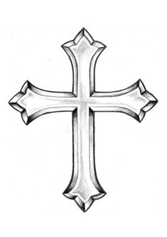 a black and white drawing of a cross