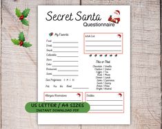 a printable christmas letter to santa with holly leaves on it and the words, us letter / aa sizes instant