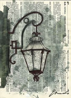 a drawing of a lamp post with the words in english and spanish on it,