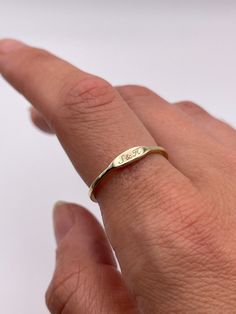 Gold Signet Ring 10k Solid Gold Custom Initial Ring Gold - Etsy 14k Gold Initial Ring With Engraving Option For Promise, Minimalist Engraved Promise Ring Stamped 14k, Gold Meaningful Engraved Promise Ring, Dainty 14k Gold Engraved Ring For Anniversary, Meaningful Gold Engraved Promise Ring, Gold Engraved Promise Ring With Meaningful Style, Meaningful Gold Stackable Rings For Anniversary, Initial Ring Gold, Moh Gift