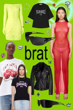 It's a brat summer - here is some outfit inspiration based on the iconic style from Charli XCX.  Charli XCX is having a moment with her acclaimed album "Brat." Her style is also in the spotlight, reviving the mid-2000s "messy" era with a grunge-goth twist. Charli's wardrobe features blacks, grays, and neon pops, embodying the chaotic "indie sleaze" aesthetic she knows well from her teenage years.  #BratGirlSummer #Style #2000sFashion #GrungeGoth  #MessyEraFashion #Brat #CharliXCX Brat Summer Outfit, Charli Xcx Outfits, Brat Summer Aesthetic, Brat Outfits, Brat Birthday, Indie Sleaze Aesthetic, Sleaze Aesthetic, Sweat Tour