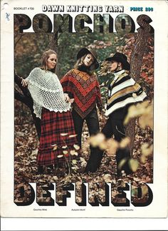 an old magazine cover with two women standing in the woods wearing sweaters and hats