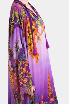 Long Kaftan Dress Length - 58" - 60" from the Shoulder Model's stats for sizing: - Height: 5'9" - Bust: 35" - Waist: 24" - Hips: 34.5" Model is wearing one size ( 2-12) Embellishments included in this style Fiber Content: 100% Viscose Care: Gentle hand wash only Brand - Shahida Parides Please note: Available Check Out - Ships out same-day or 2-3 working days. Luxury Hand Embellished Purple Dresses, Luxury Multicolor Georgette Kaftan, Luxury One-shoulder Women's Kaftan, Luxury Long Purple Kaftan, Caftan Dresses, Long Caftan Dress, Long Kaftan Dress, Long Kaftan, Caftan Dress