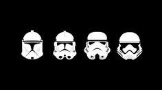 four star wars helmets are shown in black and white, with the same helmet on each one