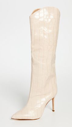 Schutz Maryana Tall Boots | SHOPBOP Formal Cream Boots With Sculpted Heel, Elegant Formal Boots With Crocodile Pattern, Luxury Beige Boots For Formal Occasions, Luxury Beige Formal Boots, Luxury Cream Boots For Formal Occasions, Luxury Formal Cream Boots, Croc Boots, Boots White, Spring Capsule Wardrobe