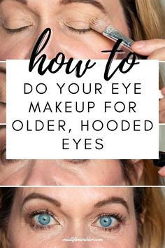 Struggling with eye makeup for your aging, hooded, droopy eyes? This eyeshadow tutorial has tons of tips to enhance your look. Step-by-step instructions showing just what to do. Lots of options and helpful videos! Makeup For Hooded Blue Eyes, Makeup For Hooded Eyes Older Women, Makeup For 50 Year Old, Older Eyes, Eye Makeup For Blue Eyes, Eye Makeup For Hooded Eyes, Eye Makeup Application