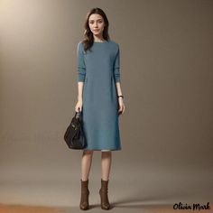 Olivia Mark - Versatile High-Neck Knit Sweater Dress with Loose Fit and Long Length Navy Knit Dress, Fitted Knit Dress, Knitted Sweater Dress, Turtleneck Midi Dress, Woolen Dresses, Winter Wardrobe Essentials, Long Knit Sweater, Long Knitted Dress, Stylish Coat