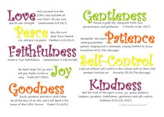 a poster with the words godlessness, peace, faithfulness, and joy