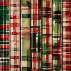 an abstract plaid pattern with red, green and white colors