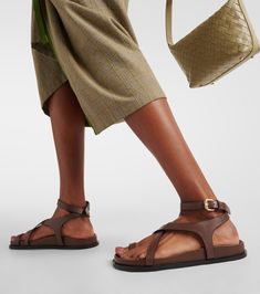 Jalen Slim leather sandals in brown - A Emery | Mytheresa Cashmere Outfits, Brown Leather Sandals, Shoe Box, Leather Sandals, Open Toe, Top Brands, Dust Bag, Cashmere, Color Design