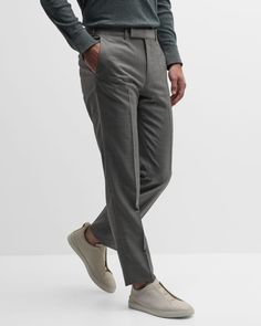 ZEGNA Men's Trofeo Sharskin Trousers | Neiman Marcus Zegna Men, Ermenegildo Zegna, Italian Luxury, Luxury Fabrics, Top Designers, Beautiful Fabric, Neiman Marcus, Tops Designs, Trousers