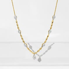 Ross-Simons - .50ct t. w. Diamond Kite-Shaped Station Necklace in 14kt Yellow Gold. 20". If you're getting ready for a night out on the town, this is the necklace you'll reach for. Sparkling .50 ct. t. w. round brilliant-cut diamonds decorate kite-shaped stations, alternating with marquise-shaped links of 14kt yellow gold. Wheat chain. Lobster clasp, diamond kite-shaped station necklace. Diamond birthstones are the perfect gift for April birthdays. Yellow Gold Diamond Necklace, Luxury Diamond Cut Station Necklace In Yellow Gold, Marquise Pendant Necklace, Gold Station Necklace With Diamond Accents, Yellow Gold Diamond Station Necklace, Classic Yellow Gold Diamond Station Necklace, Luxury Yellow Gold Diamond-cut Station Necklace, Round Diamond Necklace, Yellow Diamond Necklace