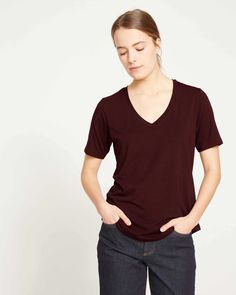 V Rex - Black Cherry | Universal Standard Classic V-neck Relaxed Fit T-shirt, Relaxed Fit Cotton V-neck Top, Classic V-neck T-shirt With Relaxed Fit, Classic V-neck T-shirt In Relaxed Fit, Basic Cotton V-neck Top, Cotton V-neck T-shirt For Fall, Everyday Cotton V-neck Top, Universal Standard, Black Cherry