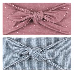 three different types of headbands with bows on them, one in pink and the other in blue