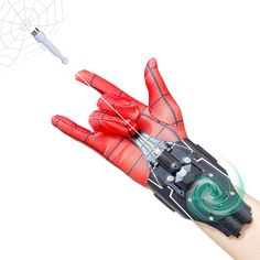 a hand that has a spiderman glove on it