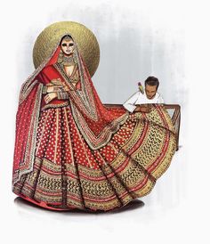 Lehenga Illustration Sketch, Sketches Indian, Lehenga Illustration, Dress Illustration Art