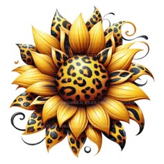 a sunflower with leopard print on it's petals is shown in the shape of a