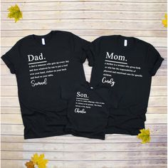 Black Cotton Family Matching T-shirt, Black Cotton Family Matching Shirt, Black Cotton Shirt For Family Matching, Black Tops With Funny Text For Family Matching, Black Family Matching Tops With Funny Text, Black Tops With Letter Print For Family Matching, Black Shirt With Graphic Print For Family Matching, Basic Comfortable Fit T-shirt With Letter Print, Black Family Matching T-shirt With Name Print