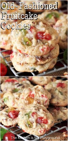 Old-Fashioned Fruitcake Cookies On a Cooling Rack Fruit Cake Cookies Recipe, Candied Fruit Recipes, Fruitcake Cookies, Christmas Fruitcake, Candied Cherries, Amazing Cookie Recipes, Candied Pineapple, Fruit Cake Cookies, Fruit Cookies