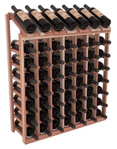 a wooden wine rack filled with lots of bottles on top of eachother in front of a white background