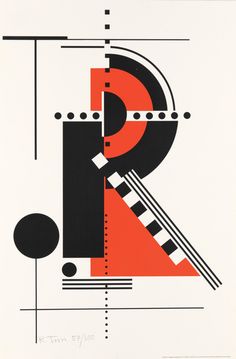 the letter r is made up of black and red shapes