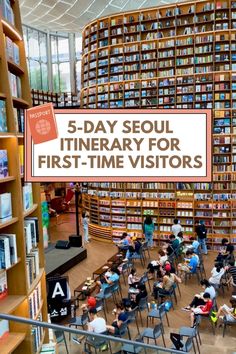 a library filled with lots of books and people sitting at tables in front of them