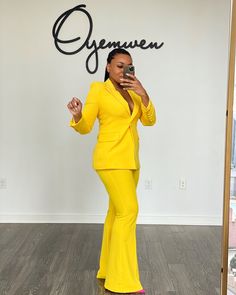 Custom Yellow Power Suit – Oyemwen Fitted Two-piece Suits With Long Sleeves, Fitted Two-piece Long Sleeve Suits, Fitted Two-piece Office Sets, Fitted Two-piece Long Sleeve Blazer, Tailored Long Sleeve Two-piece Set, Fitted Two-piece Workwear Sets, Tailored Two-piece Long Sleeve Set, Fitted Two-piece Party Suits, Formal Fitted Blazer