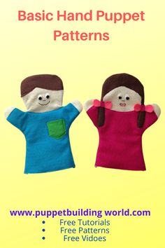 an image of two dolls made out of felt with the text basic hand puppet patterns