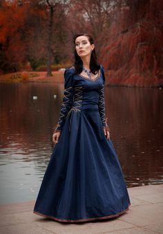 Elven Style Costume Dresses, Medieval Dresses For Fantasy Events, Medieval Long Sleeve Party Dress, Medieval Style Dress For Costume Party, Elegant Dresses With Historical Design For Larp, Elegant Historical Design Dress For Larp, Elven Style Long Sleeve Dress, Elven Dresses For Medieval Festivals, Medieval Long Sleeve Fancy Dress