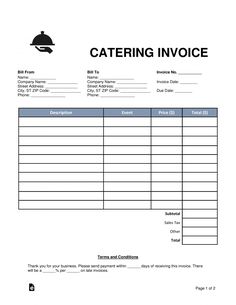 a catering invoice form is shown