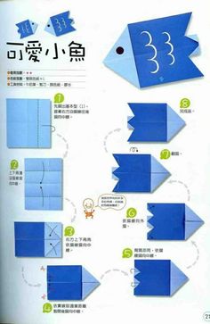 the instructions for how to make an origami fish from paper with pictures on it