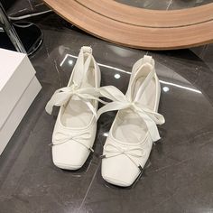 Lasaky - Chic Lace-Up Ballet Flats with Bow Detail Lace Up Ballet Flats, Wedding Flats, Square Head, Satin Heels, Bow Detail, Olivia Mark, Low Heels, White Wedding, Ballet Flats