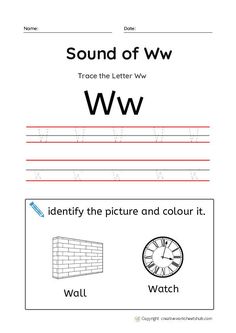 the letter w worksheet for children to learn how to write and draw letters