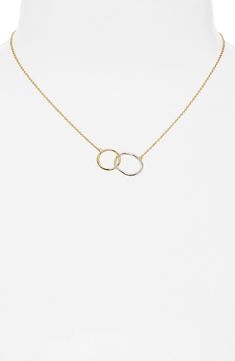 Interlocking loops of sterling silver and 18-karat gold plate further the contemporary sophistication of this dainty chain necklace. Sterling silver/18k-gold plate Imported White Gold Necklace With Gold Chain In Sterling Silver, Dainty Chain Necklace, Dainty Chain, Silver Circle, Necklace Sterling Silver, Link Necklace, 18k Gold, Chain Necklace, Gold Necklace