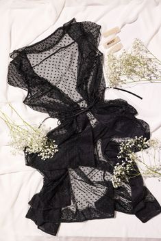 Polka Dot Mesh Robe - Black Mesh Robe, Pro Tip, Swimwear Cover, Plunging Neckline, The Floor, Summer 2024, Simple Style, Lace Detail, Lace Trim