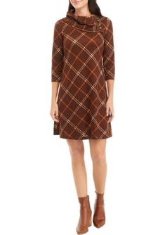 Donning a preppy plaid print, this cozy A-line dress from Sandra Darren is a must-have for your fall wardrobe. | Sandra Darren Women's Cozy Envelope Neck Plaid Hacci A-Line Dress, Small Preppy Plaid, Dress Medium, Plaid Print, Fall Wardrobe, A Line Dress, Must Haves, Casual Dresses, A Line, Dress Outfits