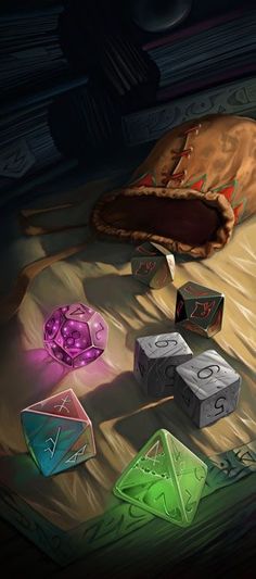 some dices are laying on the floor next to a pillow