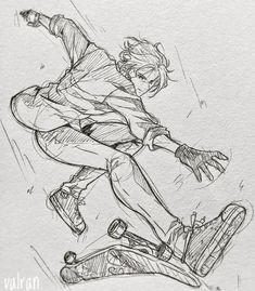 a drawing of a person on a skateboard