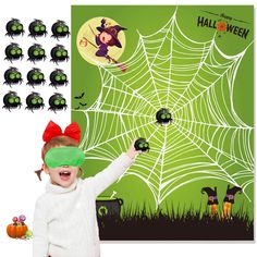 PRICES MAY VARY. Do you want you kids' Halloween /birthday party perfect? Pin the Tails on the web game is a good choice,fun and cute enough for the them to play. Kid¡¯s will laugh when somebody is far from the tail target and goes "Oooooooooh" when they are close. What¡¯s in the kids Halloween games package? 1 PCS pin the Tailson the web game poster, 2pcs reusable cute spiders, 1 PCS eye mask, 1 PCS Halloween game instructions, 1 PCS Tailsgame poster cover, 4 PCS dot glues. Larger Halloween par Halloween Pin The Tail, Halloween Games Party, Kid Halloween Party Activities, Kids Halloween Games, Halloween Party Games For Kids, Kids Halloween Birthday Party, Halloween Themed Birthday Party, Halloween Party Activities, Party Games For Kids