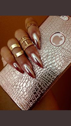 Nude Chrome Nails Designs, Cabo Nail Ideas, Autumn Chrome Nails, Metallic Chrome Nails, Chrome Nails Designs, Sassy Nails, Stylish Nails Designs, Rose Gold Nails, Pretty Nail Art Designs