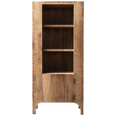 a wooden bookcase with two shelves on one side